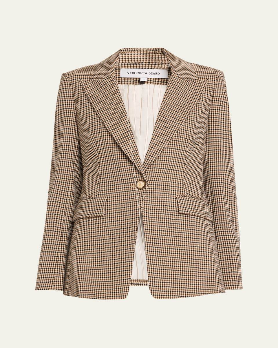 Livvy Single-Button Houndstooth Dickey Jacket